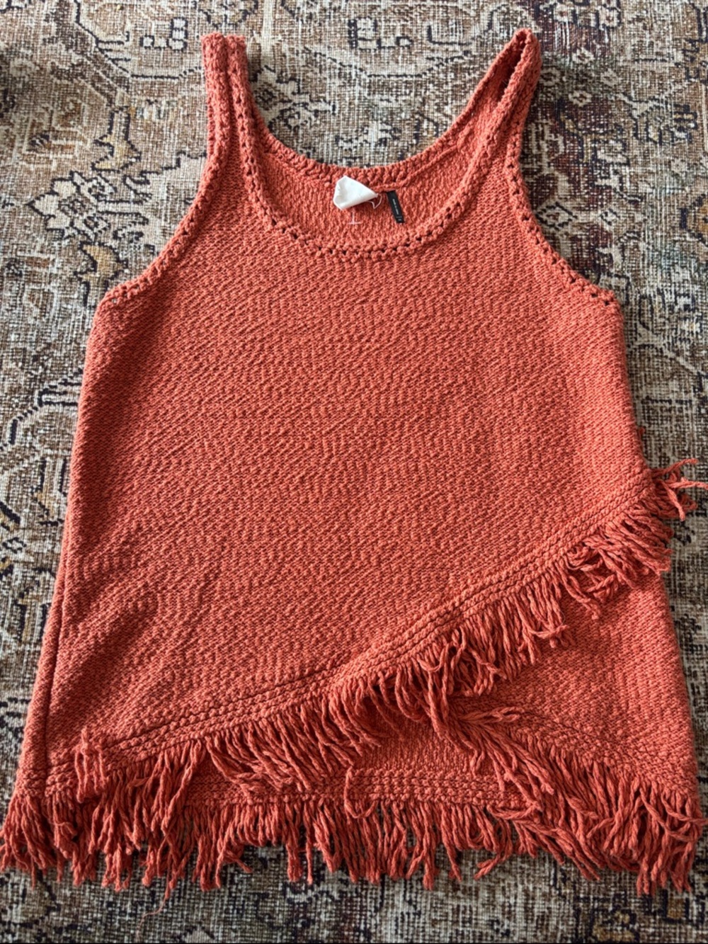Anthropologie Coral Fringe Knit Tank Top Boho Festival Sweater Sleeveless
